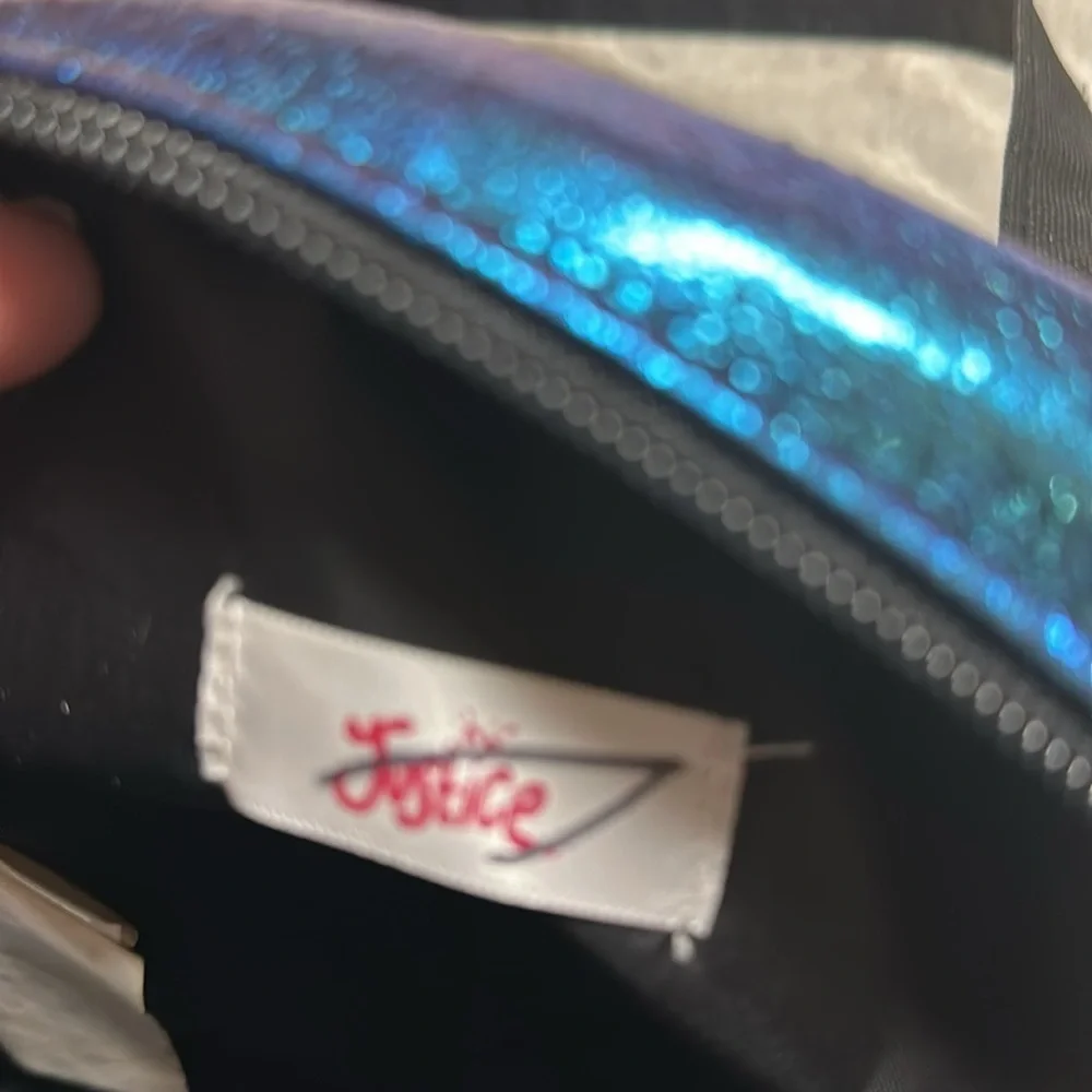 Justice Letter (F) fierce-brave-amazing iridescent color backpack EUC